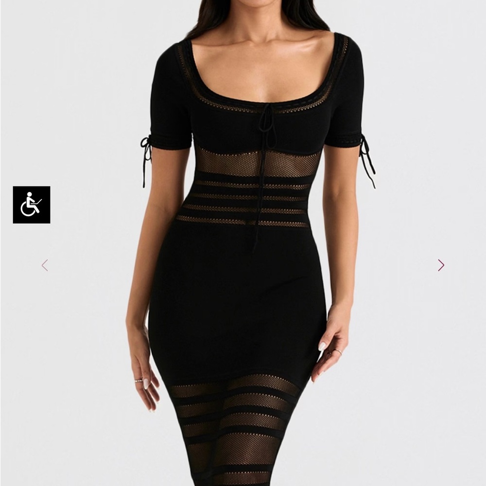 LILLA Black Openwork Knit Midi